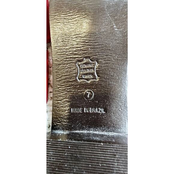 NEW Unisa‎ RED Leather Slip On Heeled Sandals BRAZIL Womens 7M Strappy Patriotic - Picture 4 of 5